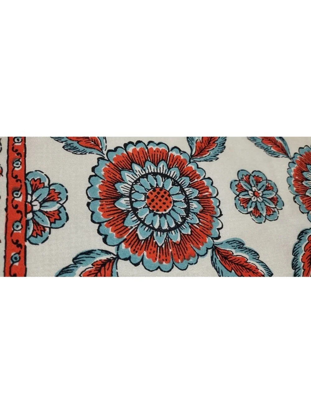 Vintage Glentex 1950s Bohemian Indian Scarf Terra Orange Floral 50s Blue Border